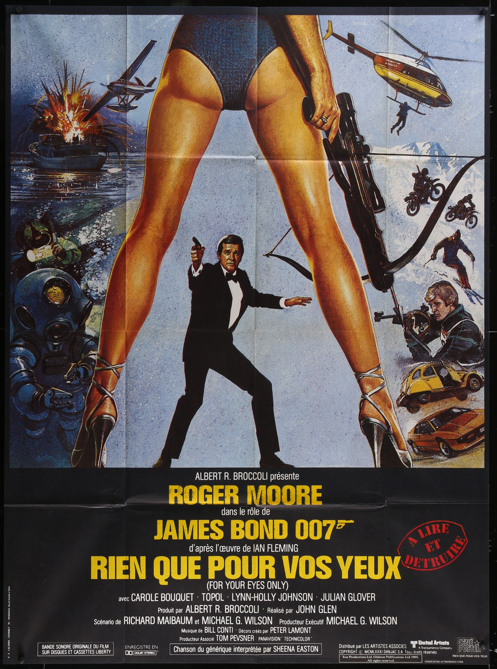 An original French grande movie poster for the James Bond film For Your Eyes Only