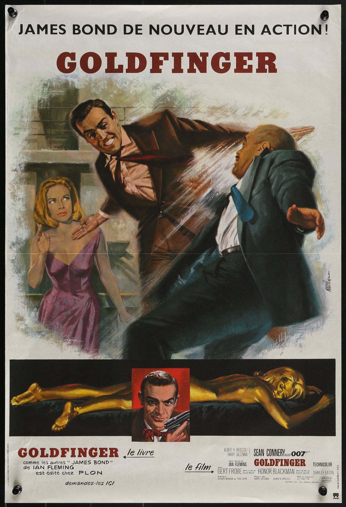 An original French petite movie poster for the James Bond film Goldfinger