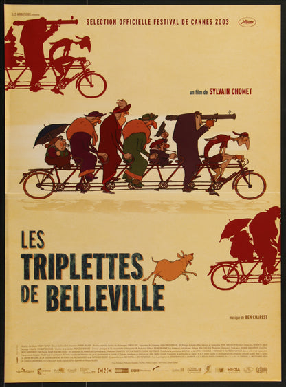 An original french movie poser for the film The Triplets of Belleville