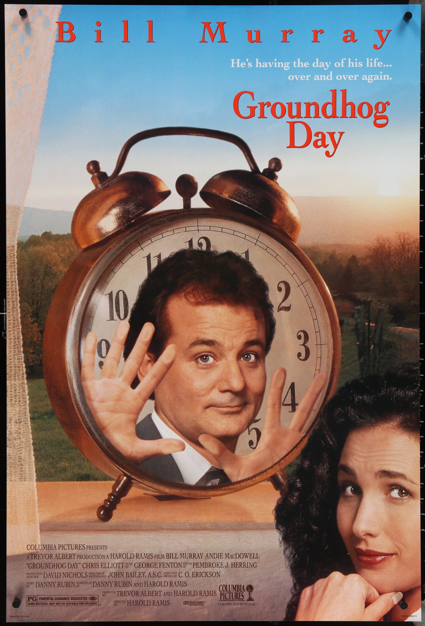 An original movie poster for the Bill Murray film Groundhog Day