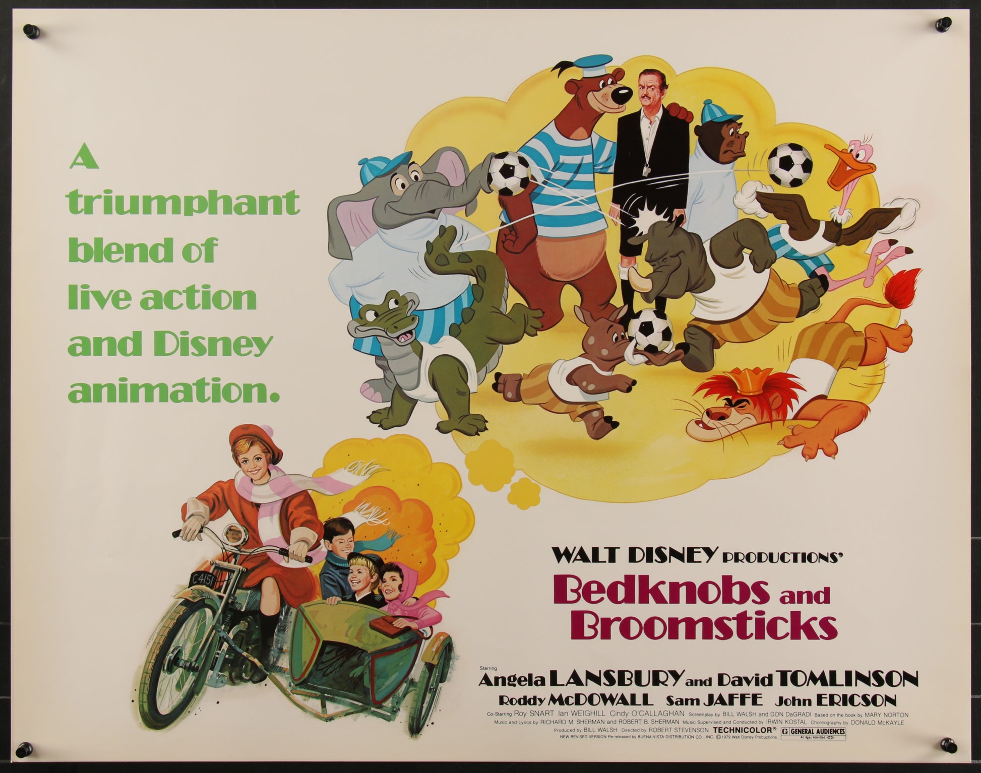 An original movie poster for the Disney film Bedknobs and Broomsticks