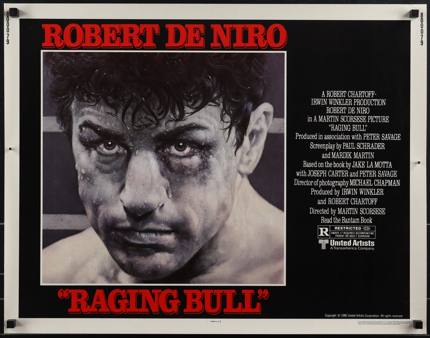 An original half sheet movie poster for the film Raging Bull