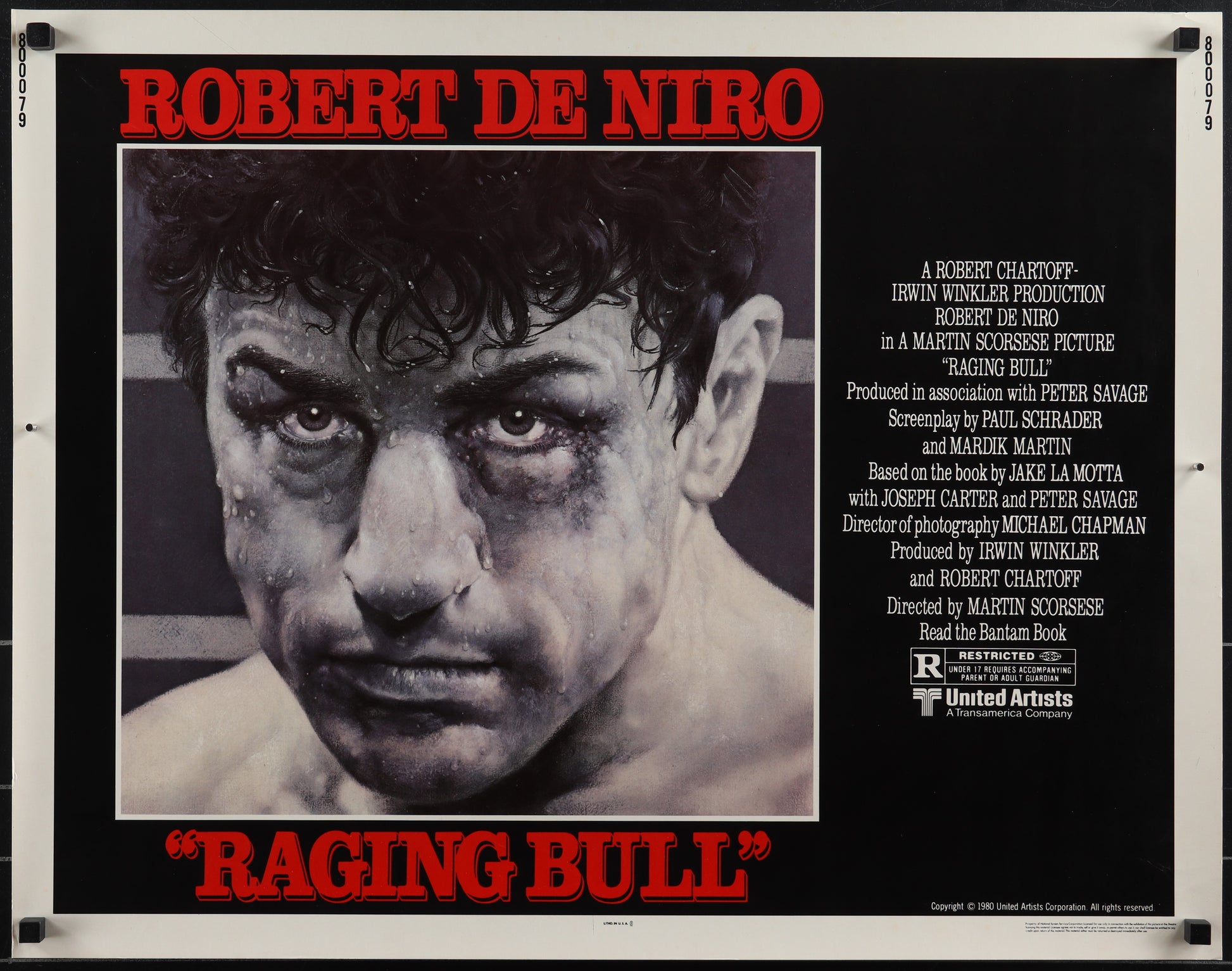 An original half sheet movie poster for the film Raging Bull