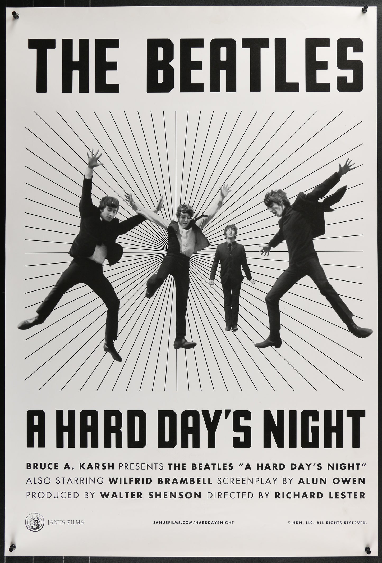 An original movie poster for the Beatles film A Hard Day's Night