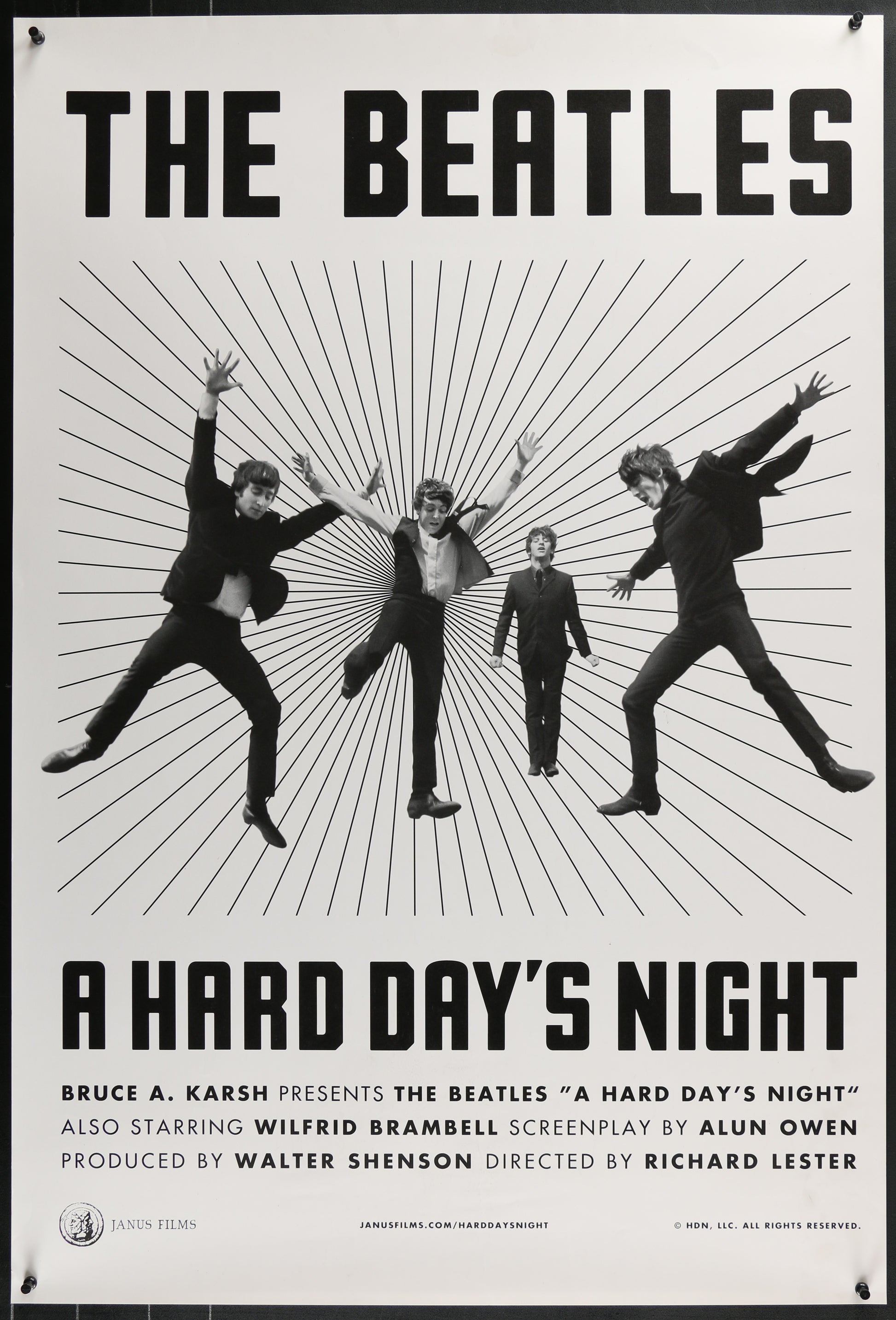 An original movie poster for the Beatles film A Hard Day's Night