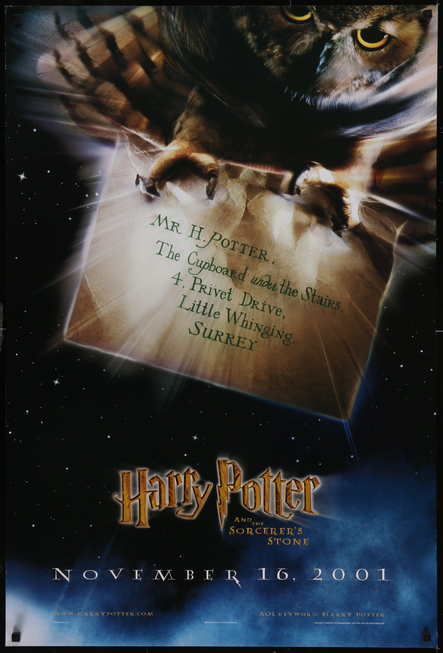 An original one sheet teaser movie poster for the Wizarding World film Harry Potter and the Philosopher's Stone