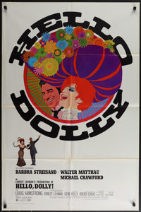 An original movie poster for the film Hello Dolly with artwork by Richard Amsel