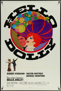 An original movie poster for the film Hello Dolly with artwork by Richard Amsel