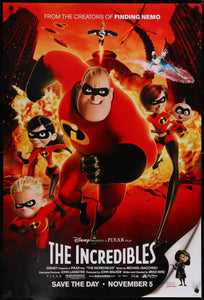 An original movie poster for the anaimated film The Incredibles