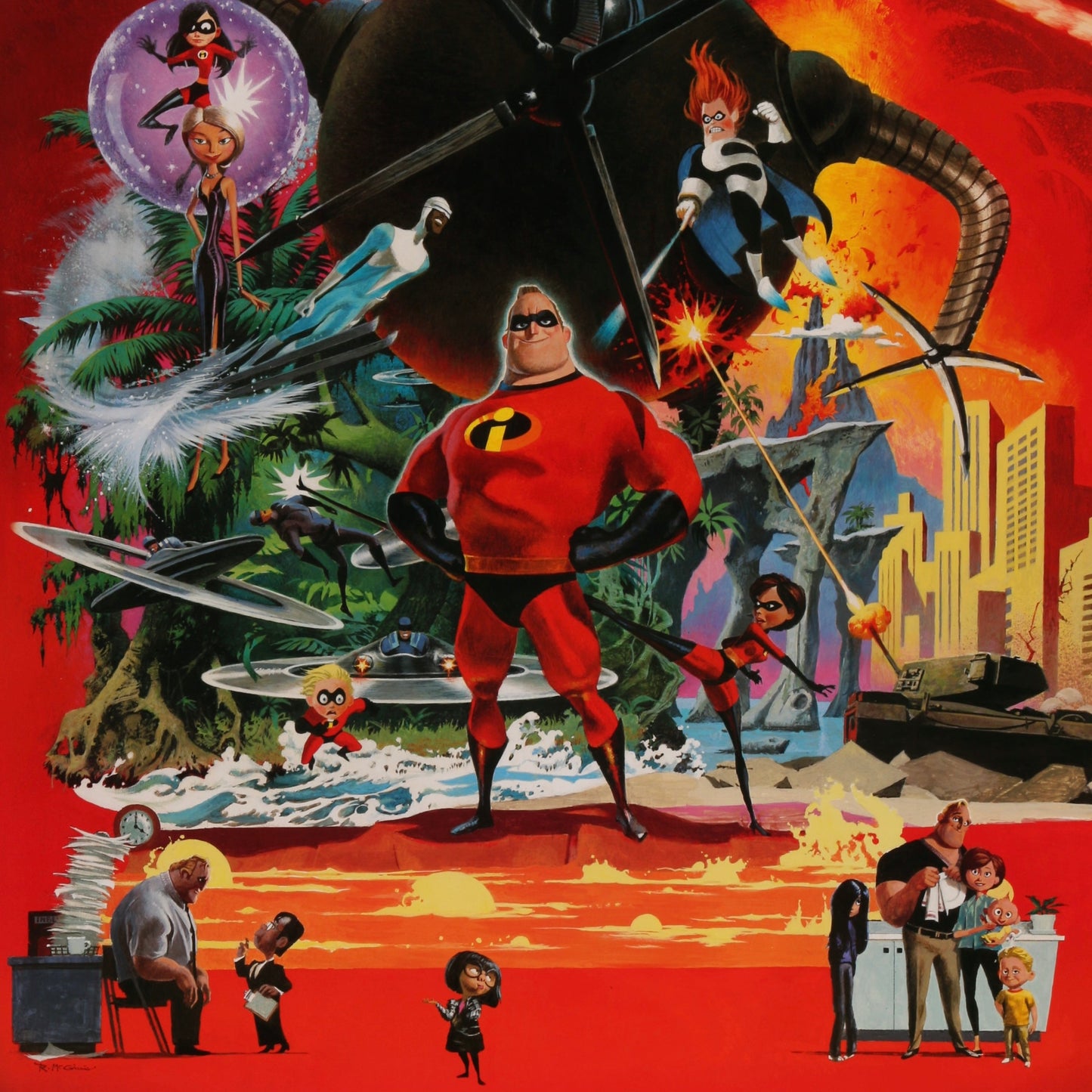 An original teaser movie poster for The Incredibles with artwork by Robert McGinnis