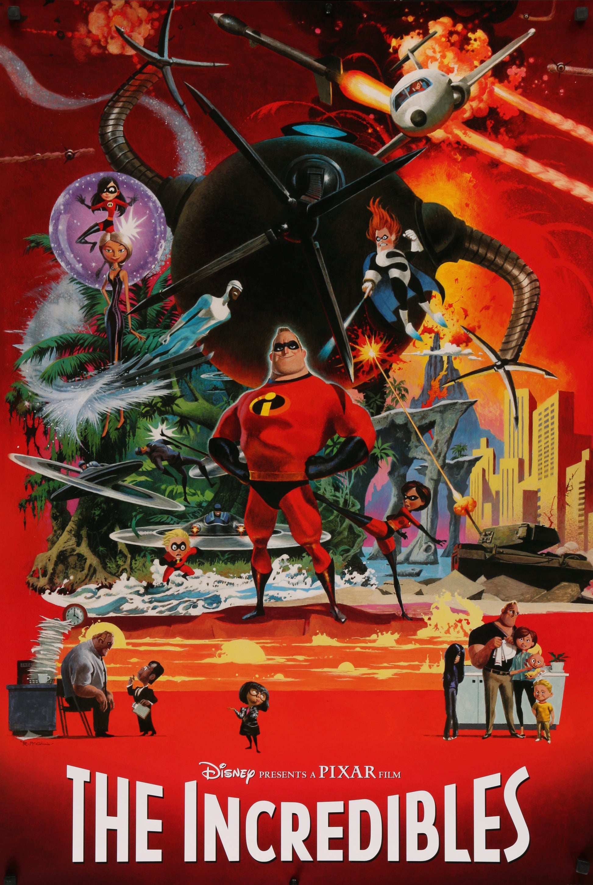 An original teaser movie poster for The Incredibles with artwork by Robert McGinnis