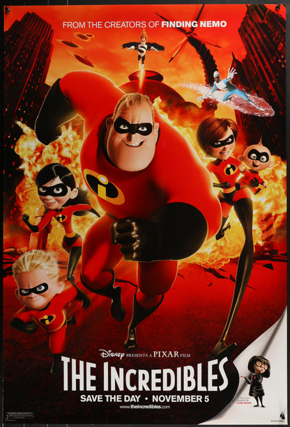 An original movie poster for the Disney Pixar film The Incredibles