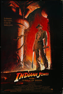 An original movie poster for the film Indiana Jones and the Temple of Doom