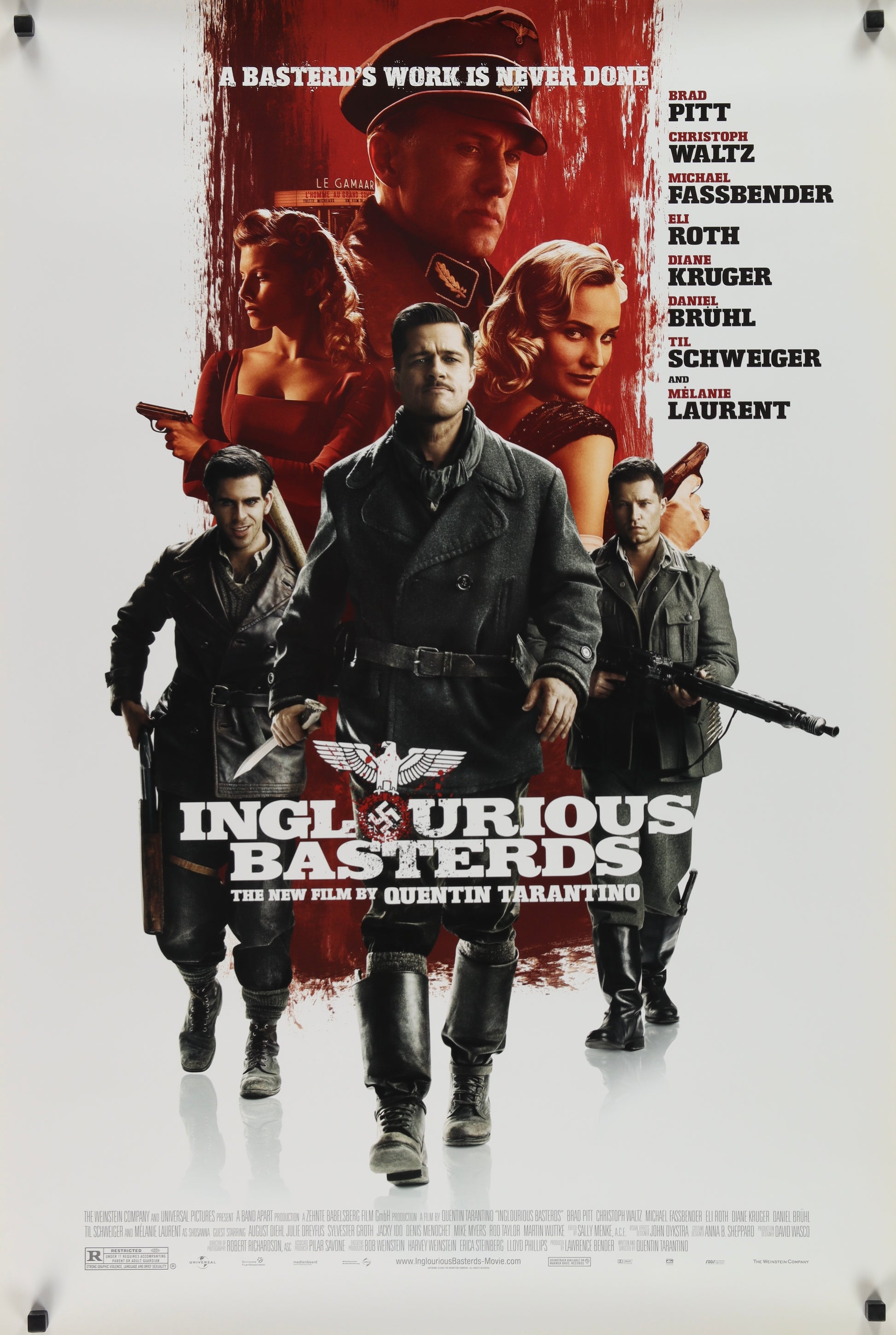 An original movie poster for the Quentin Tarantino film Inglourious Basterds