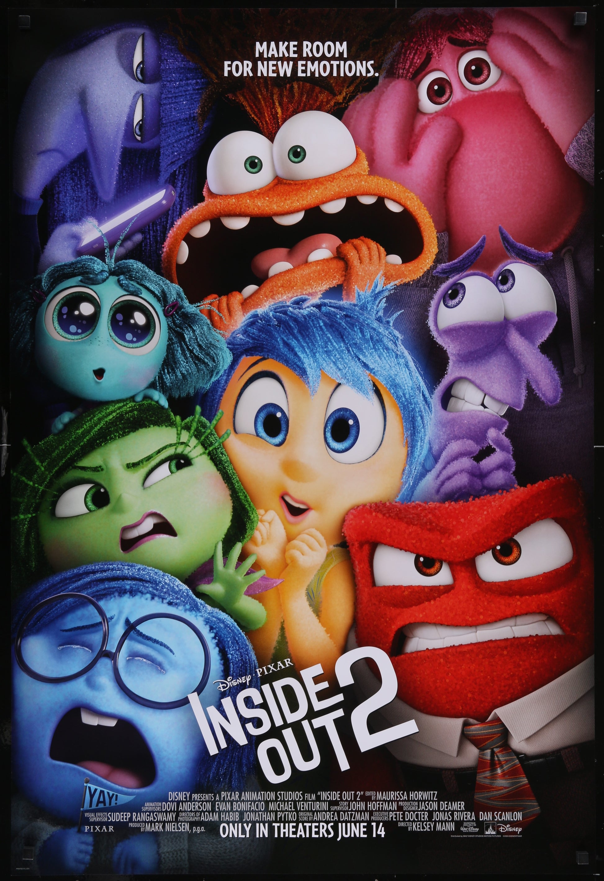 An original movie poster for the Disney Pixar film Inside Out 2