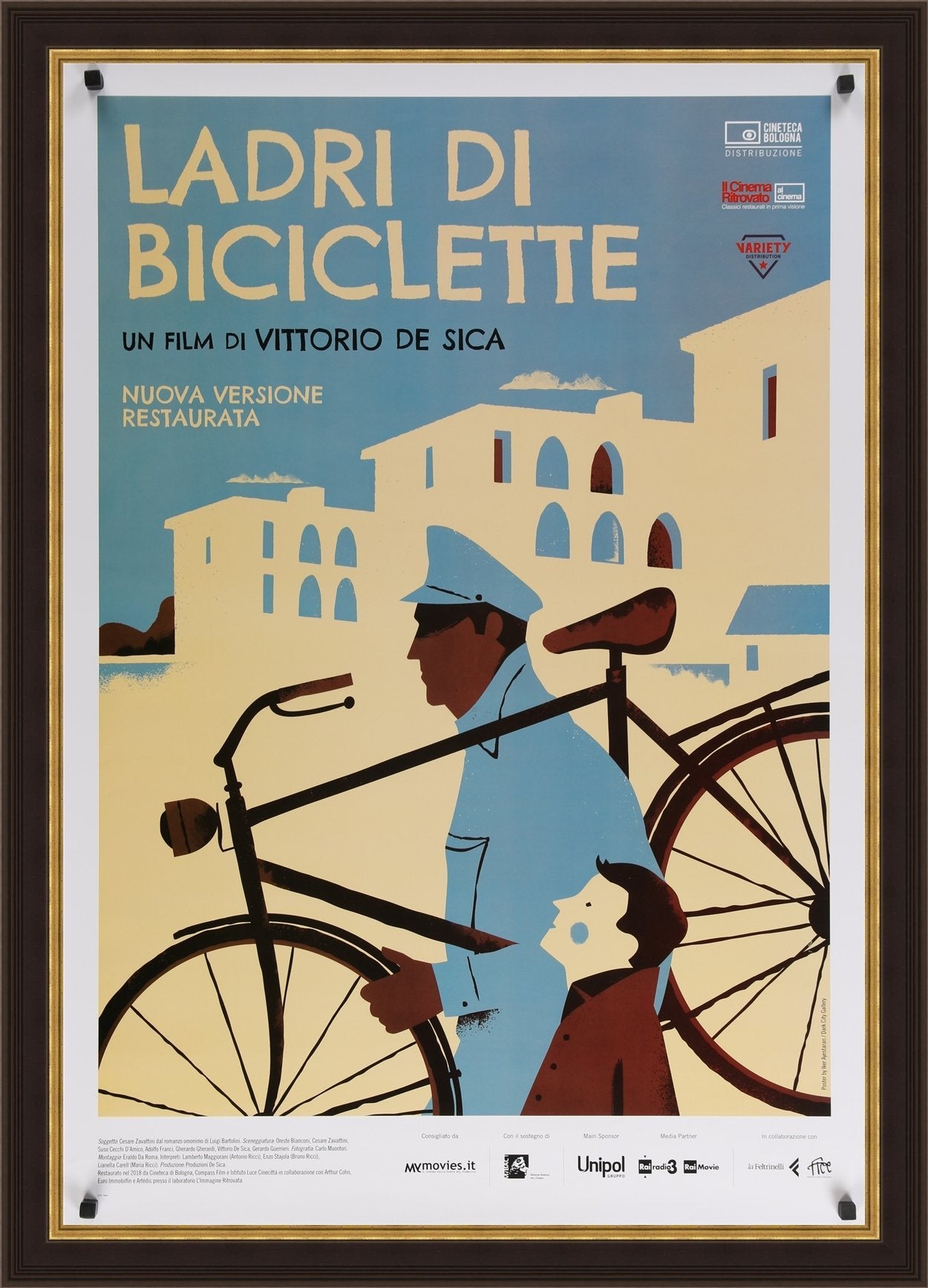 An original movie poster for the Italian film Ladri Di Biciclette / The Bicycle Thief