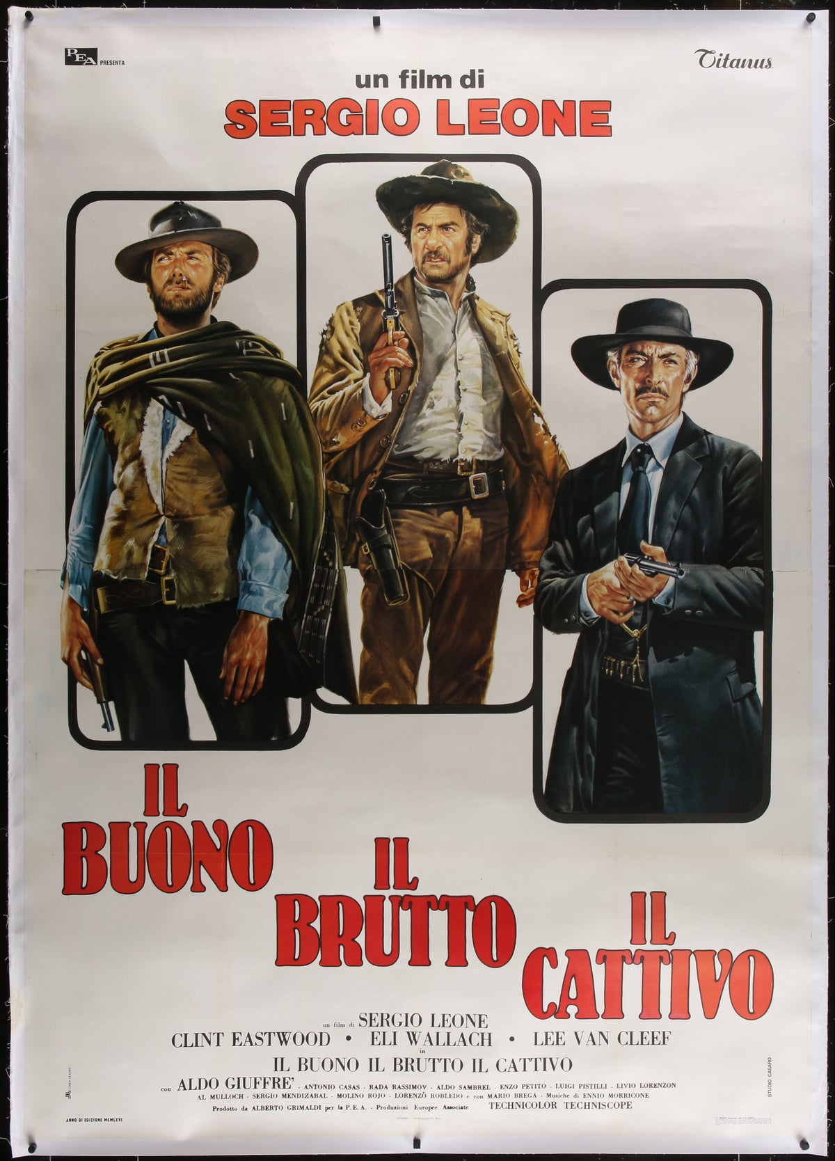 An original Italian movie poster for the Spaghetti Western film The Good The Bad and The Ugly