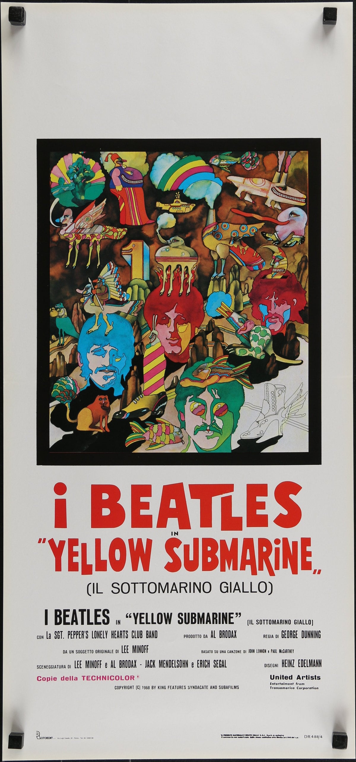 An original movie poster for the Beatles film Yellow Submarine