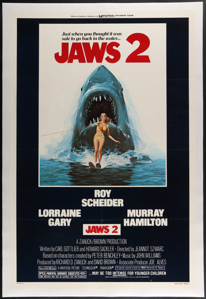 An original movie poster for the film Jaws 2