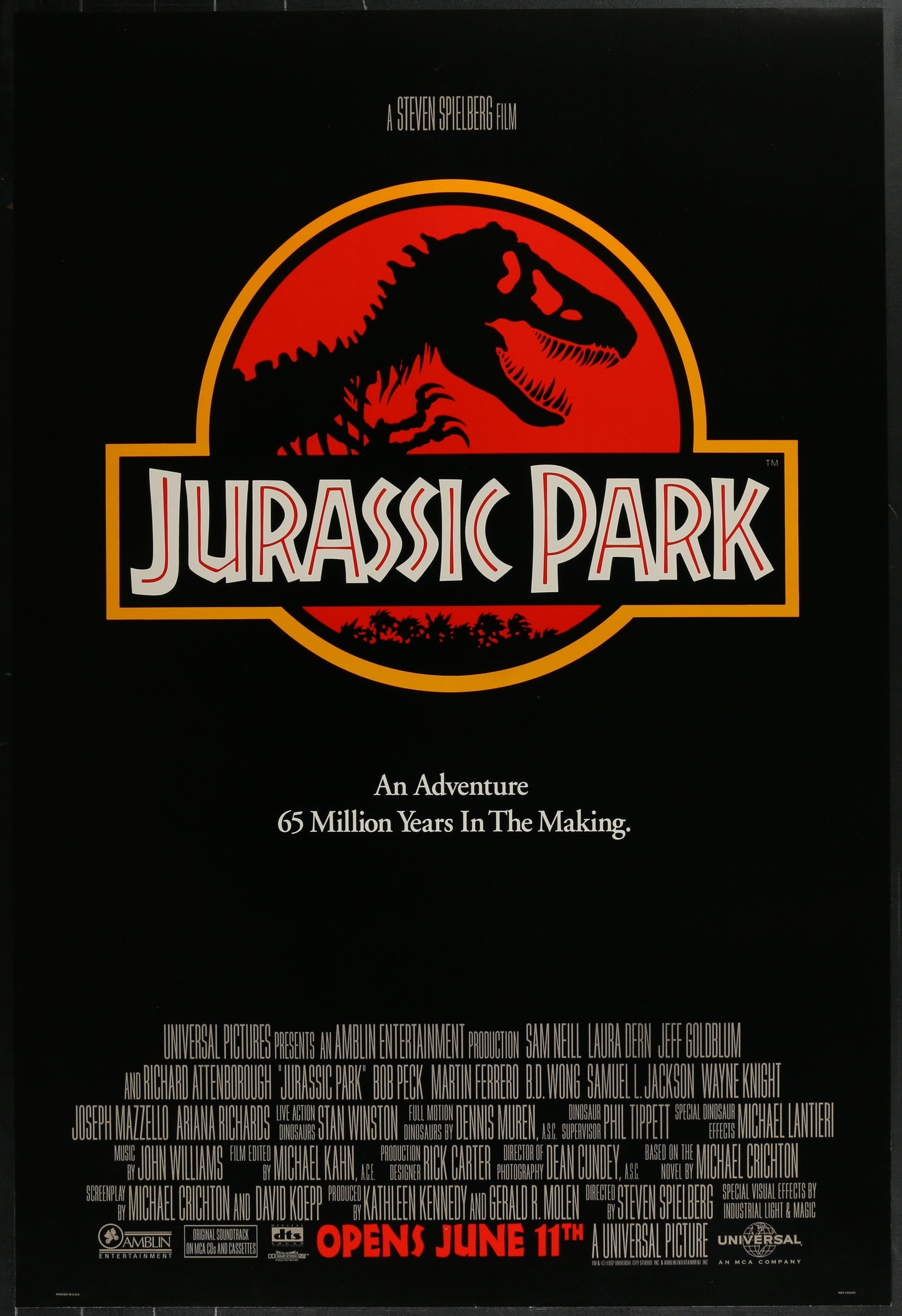 An original double-sided movie poster for the film Jurassic Park