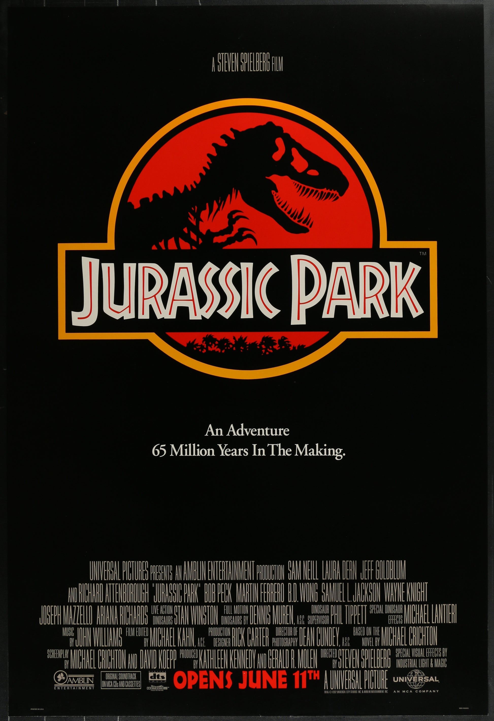 An original double-sided movie poster for the film Jurassic Park