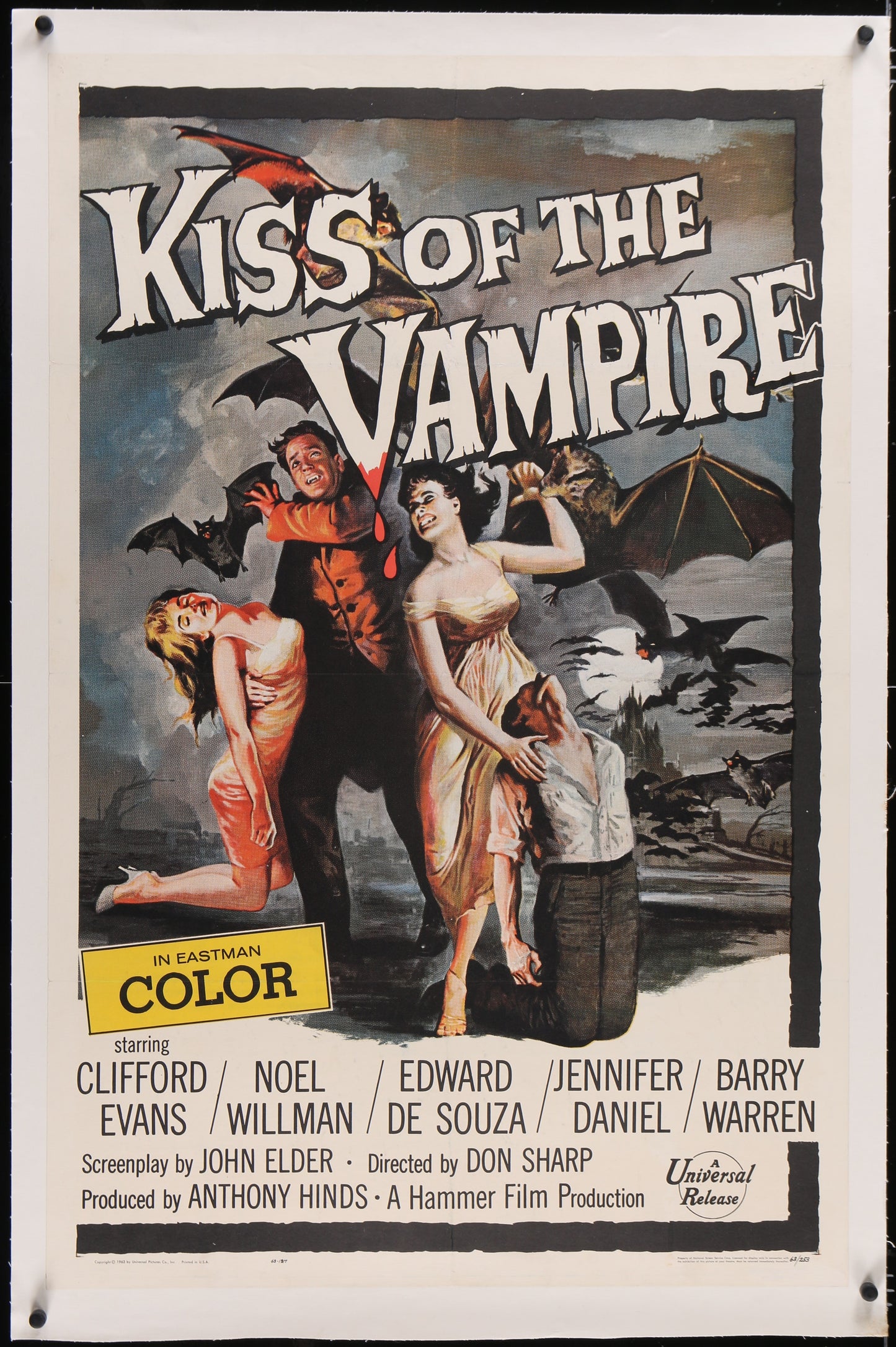 An original movie poster for the Hammer Horror film Kiss of The Vampire