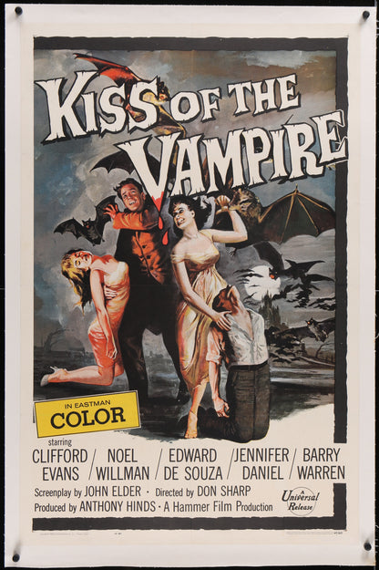 An original movie poster for the Hammer Horror film Kiss of The Vampire