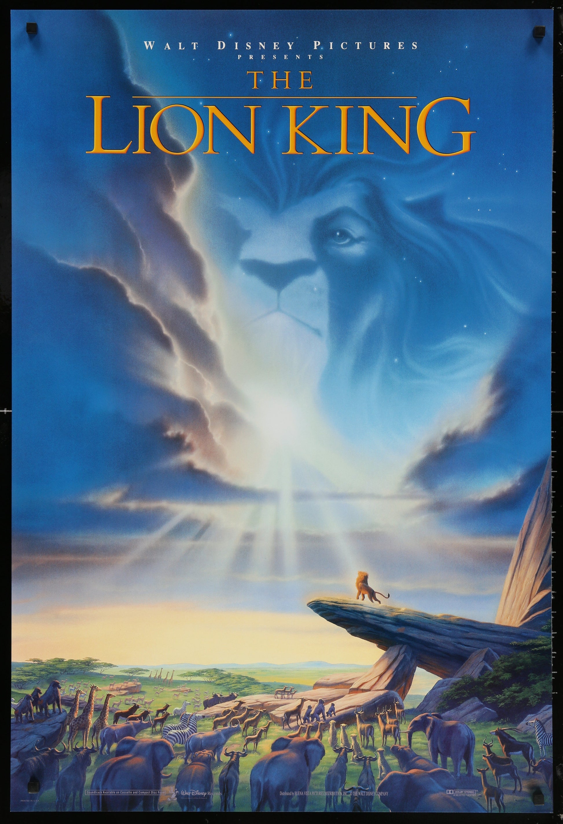 An original movie poster with art by John Alvin for the Disney animated film The Lion King