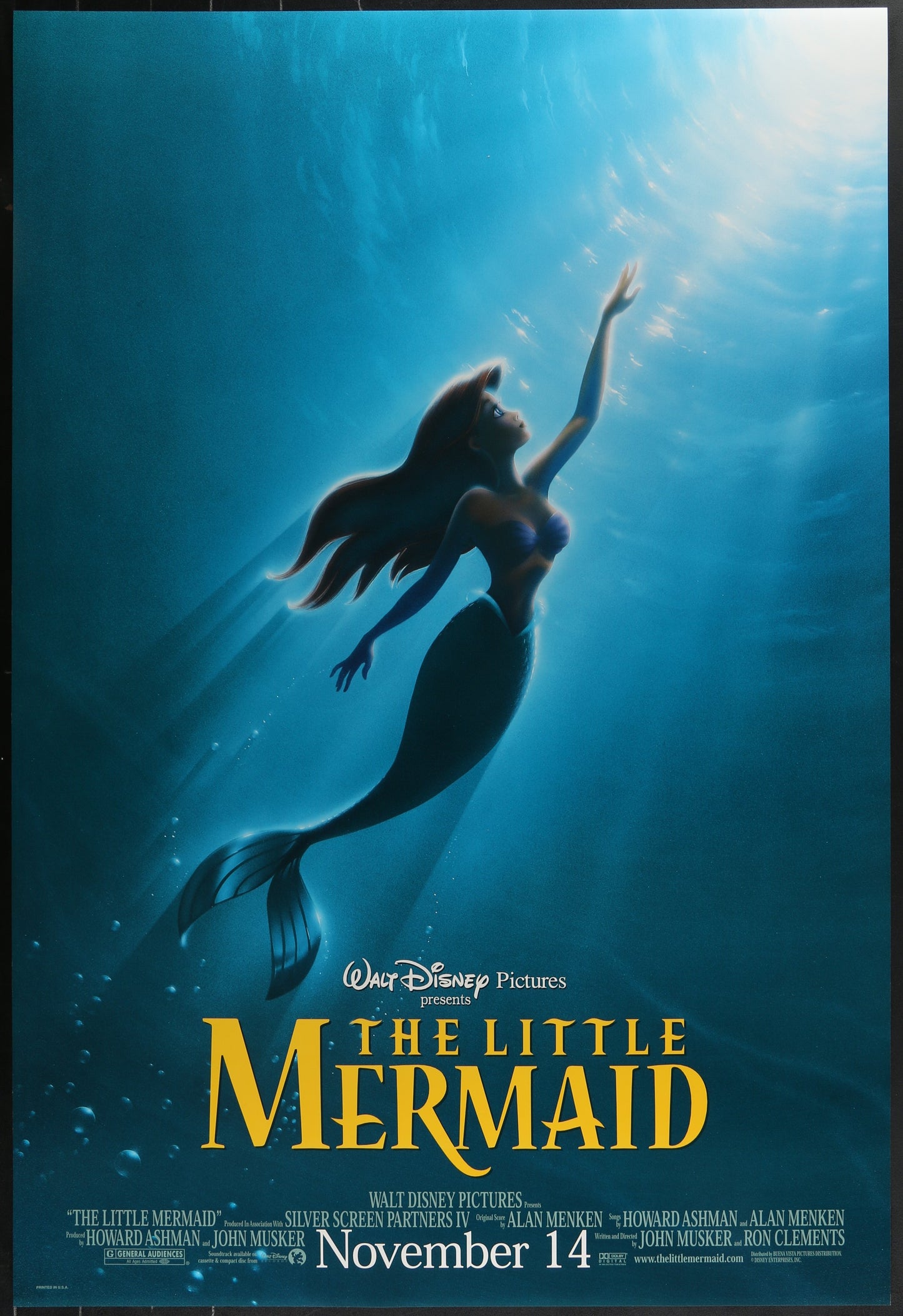 An original movie poster with artwork by John Alvin for the Disney film The Little Mermaid