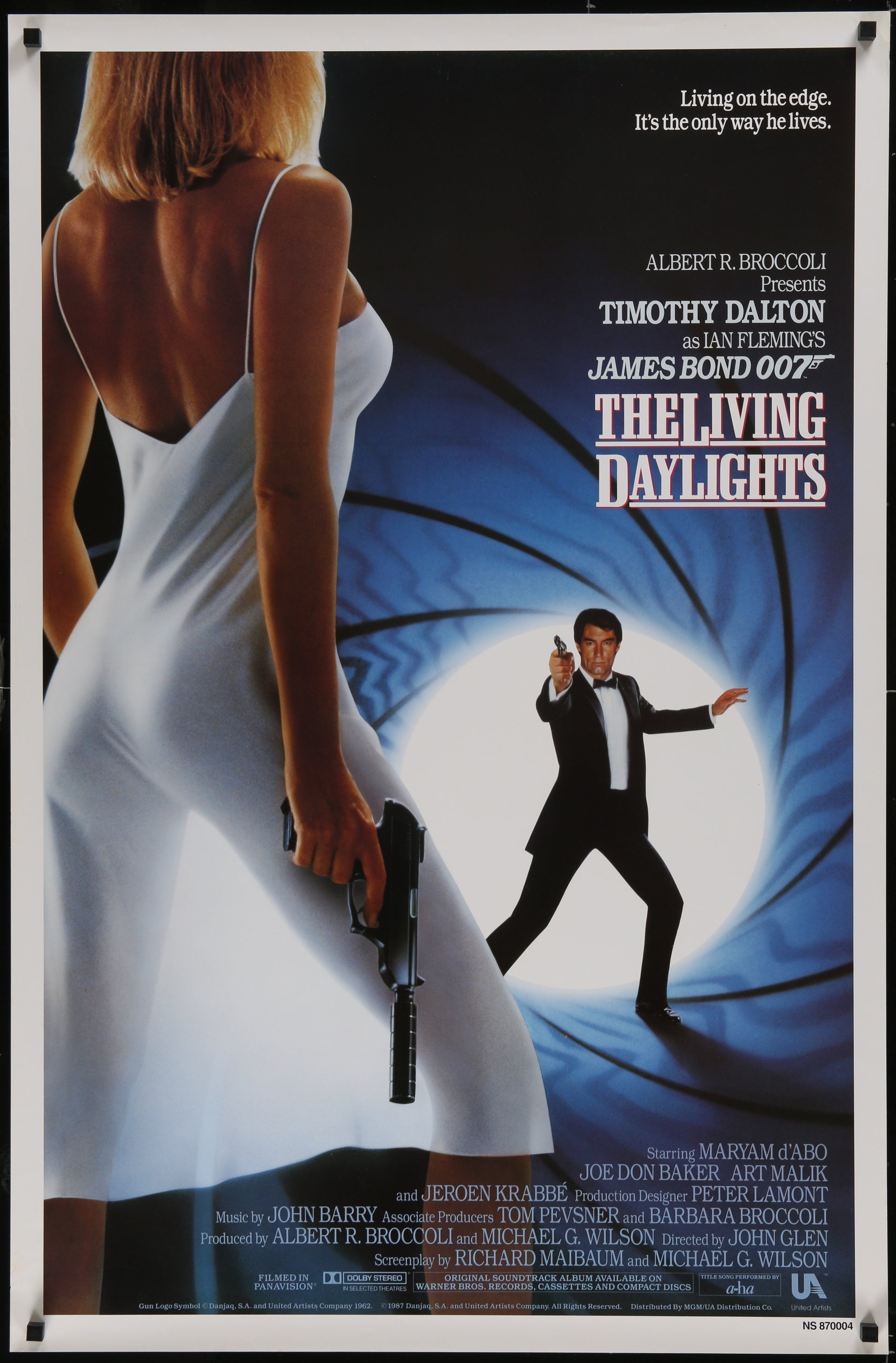 An original movie poster for the James Bond film The Living Daylights