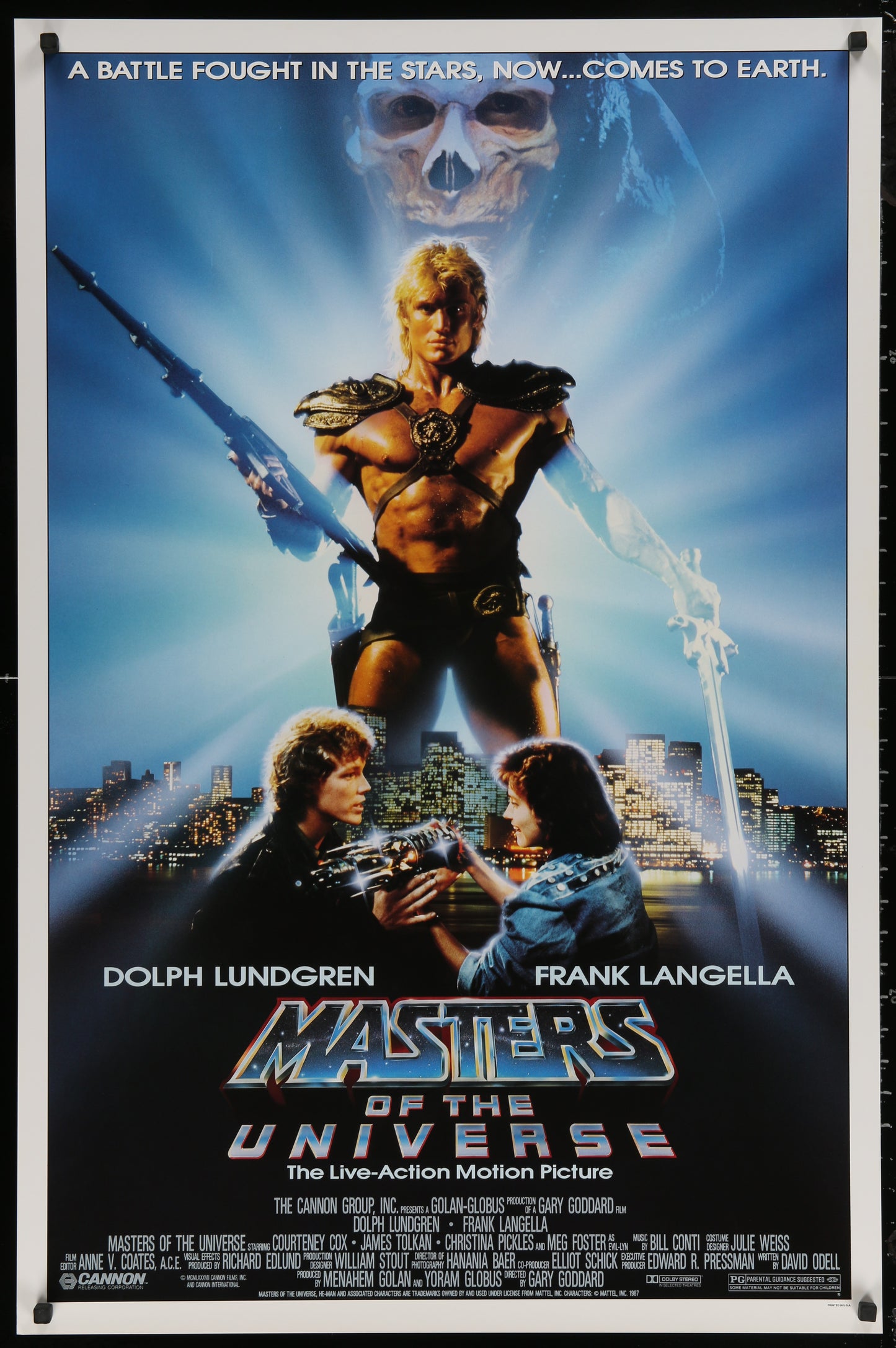 An original movie poster for the film Masters of the Universe