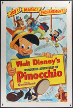 Load image into Gallery viewer, An original one sheet movie poster from the 1954 release of Disney's Pinocchio