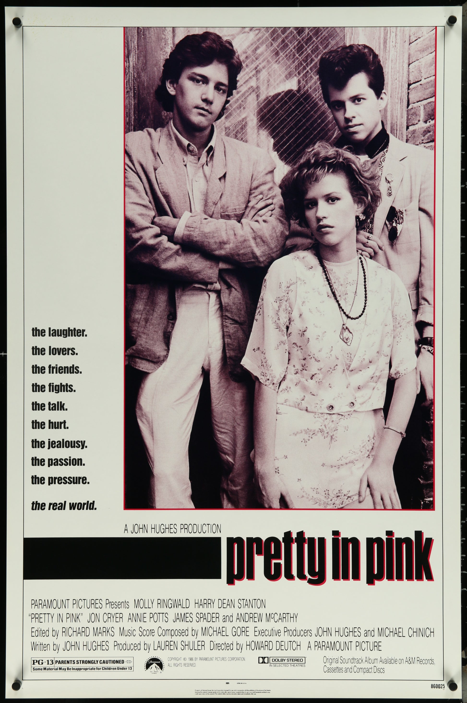 An original movie poster for the John Hughes film Pretty In Pink