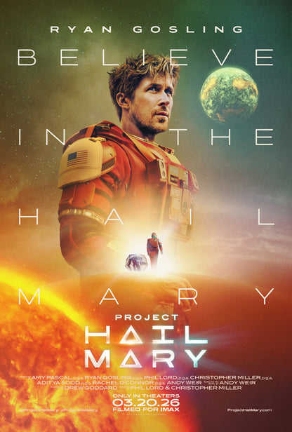 An original movie poster for the Ryan Gosling film Project Hail Mary