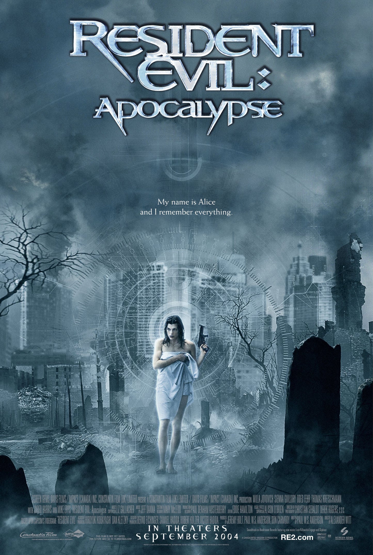 An original movie poster for the film Resident Evil : Apocalypse