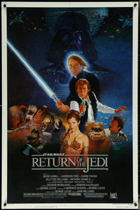 An original movie poster for the Star Wars film The Return of the Jedi with artwork by Kazuhiko Sano