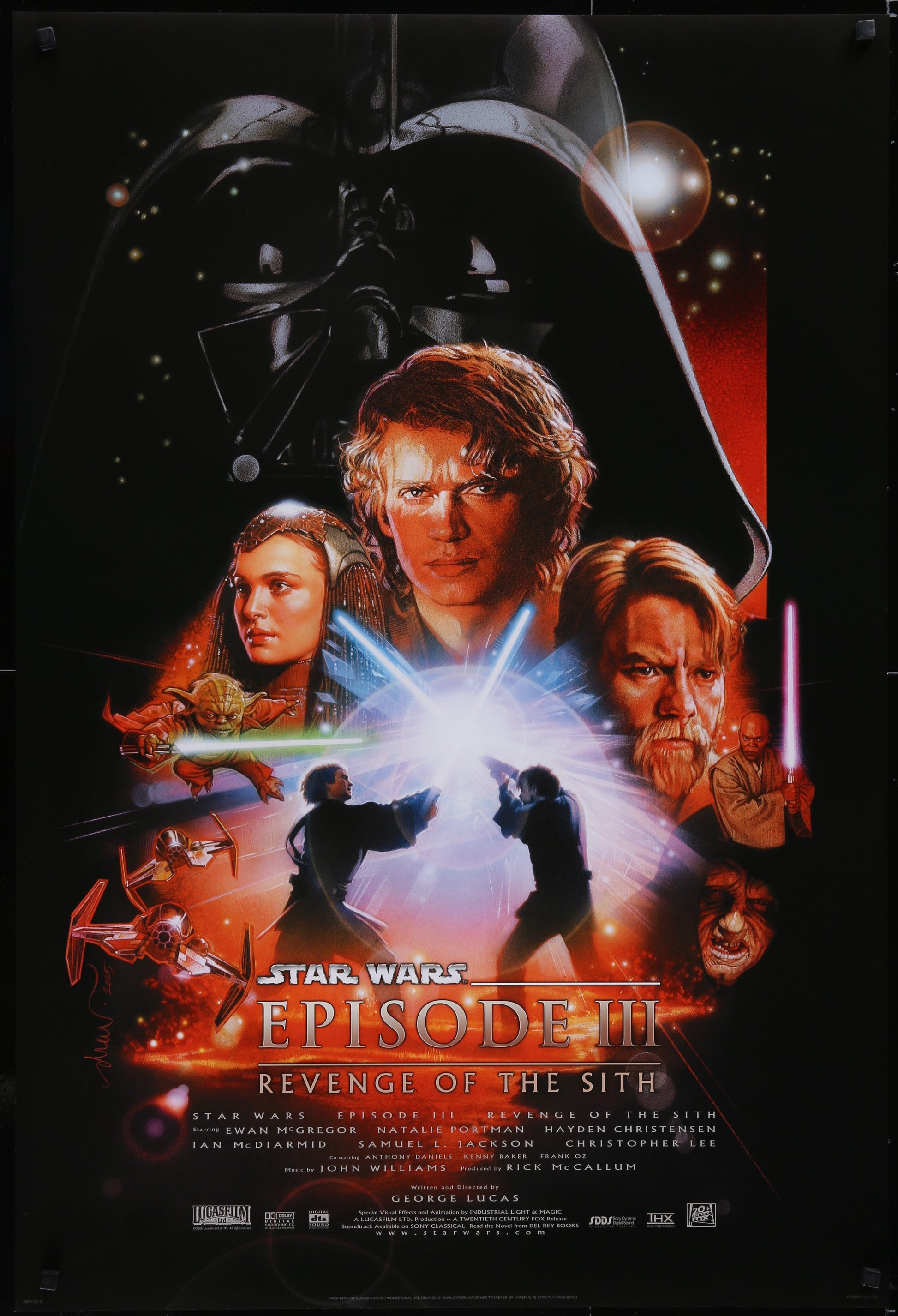 An original movie poster for the Star Wars film Revenge of the Sith with artwork by Drew Struzan