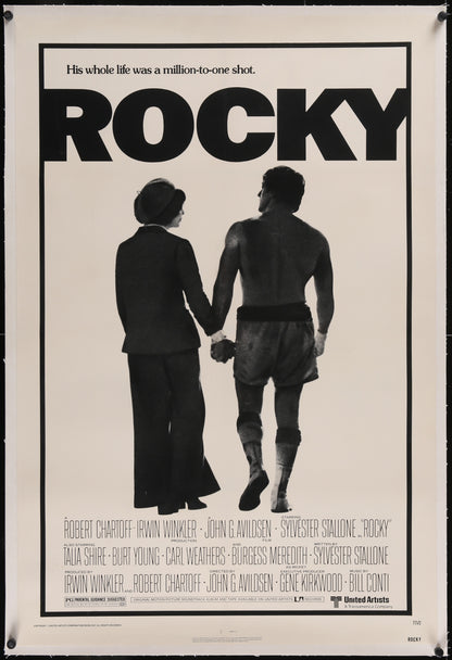 An original movie poster for the Sylvester Stallone film Rocky