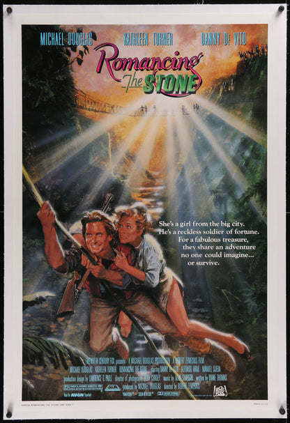 An original movie poster for the film Romancing The Stone