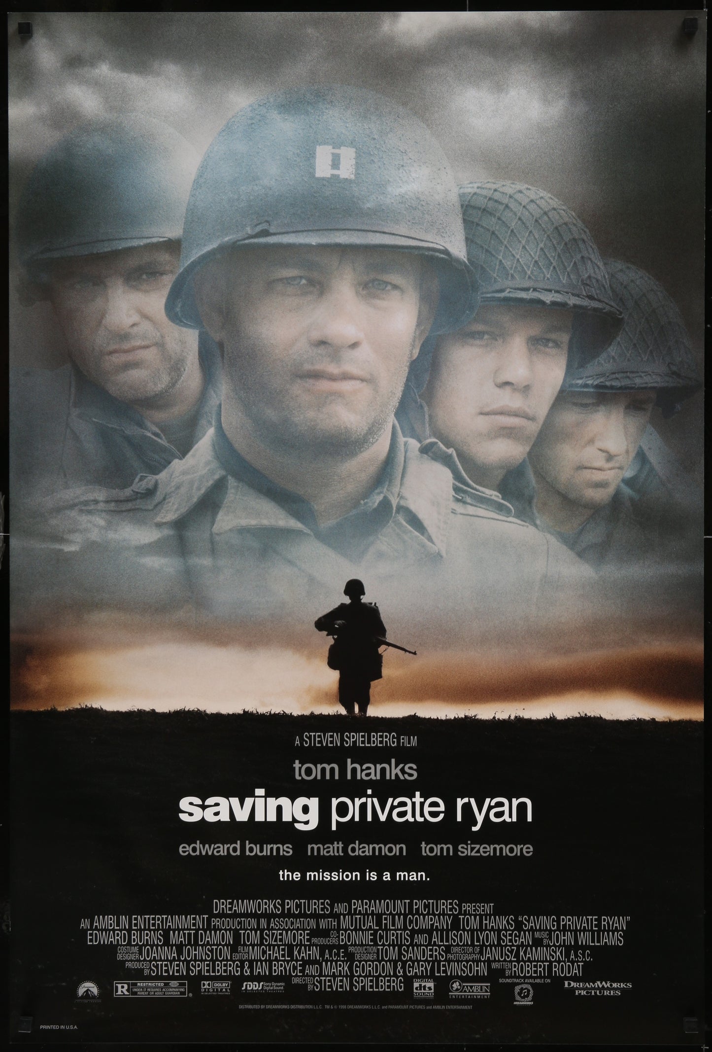An original movie poster for the Steven Spielberg film Saving Private Ryan