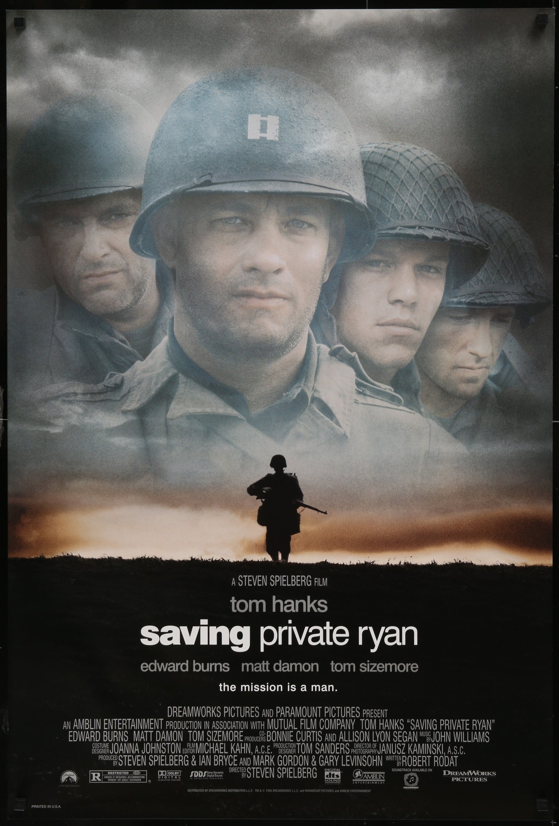 An original movie poster for the Steven Spielberg film Saving Private Ryan