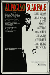 An original movie poster for the Al Pacino film Scarface