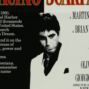 An original movie poster for the Al Pacino film Scarface