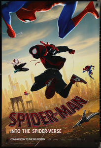 An original movie poster for the animated movie Spider-Man Into The Spider-Verse