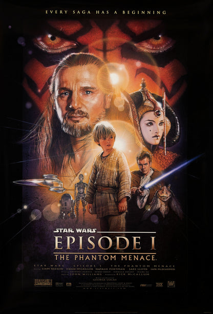 An original movie poster for the film The Phantom Menace, Star Wars Episode I / 1 with artwork by Drew Struzan