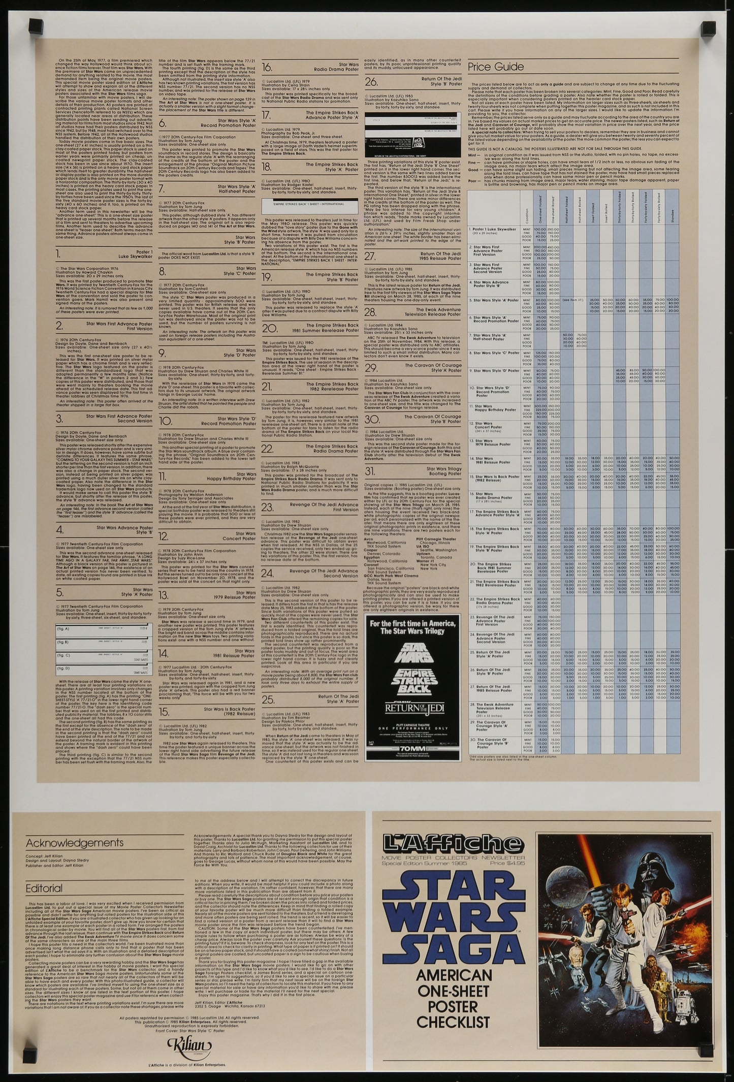 An original Kilian One Sheet Star Wars Poster Checklist Poster