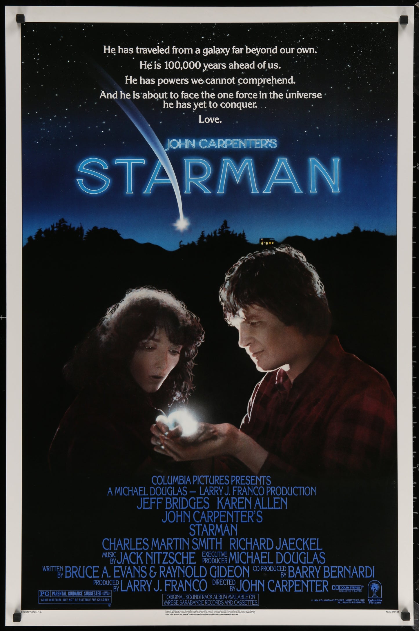 An original movie poster for the John Carpenter film Starman