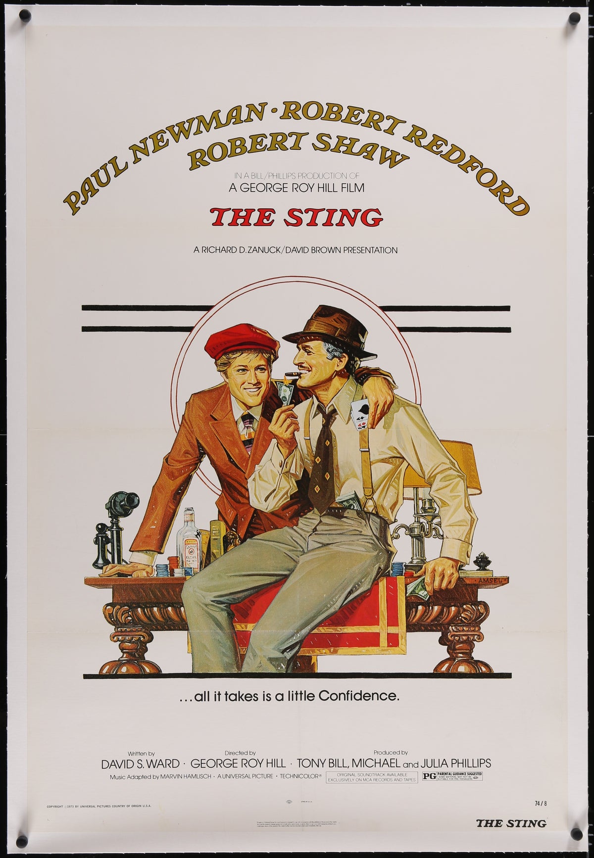 An original movie poster with art by Richard Amsel for the film The Sting