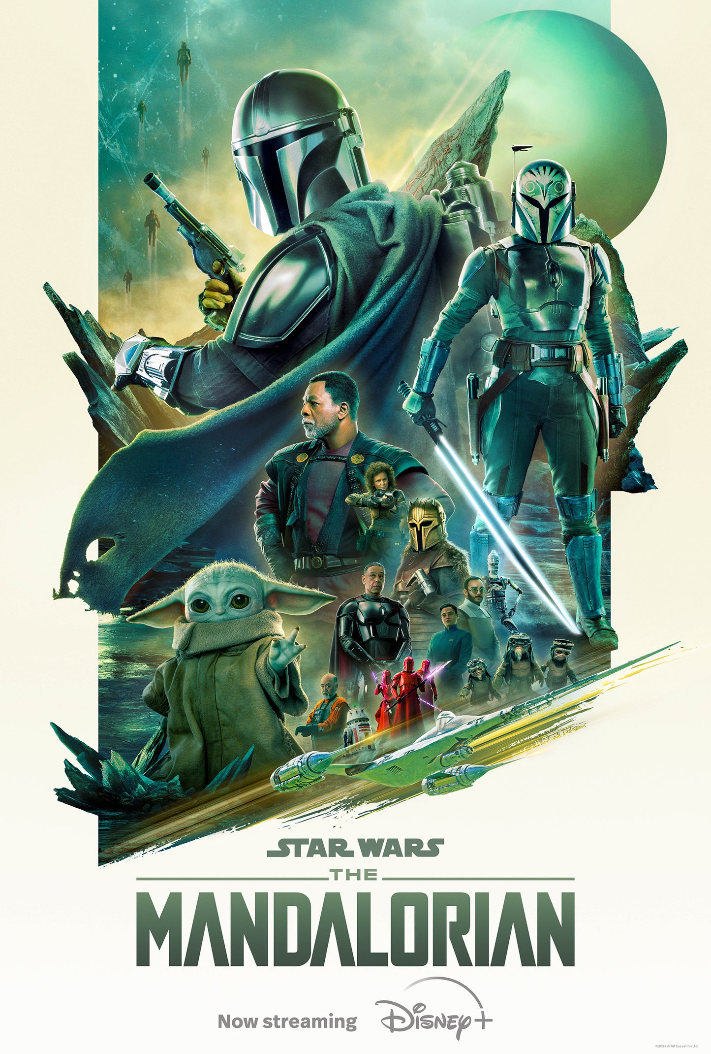 An original movie poster for the Disney+ Star Wars series The Mandalorian