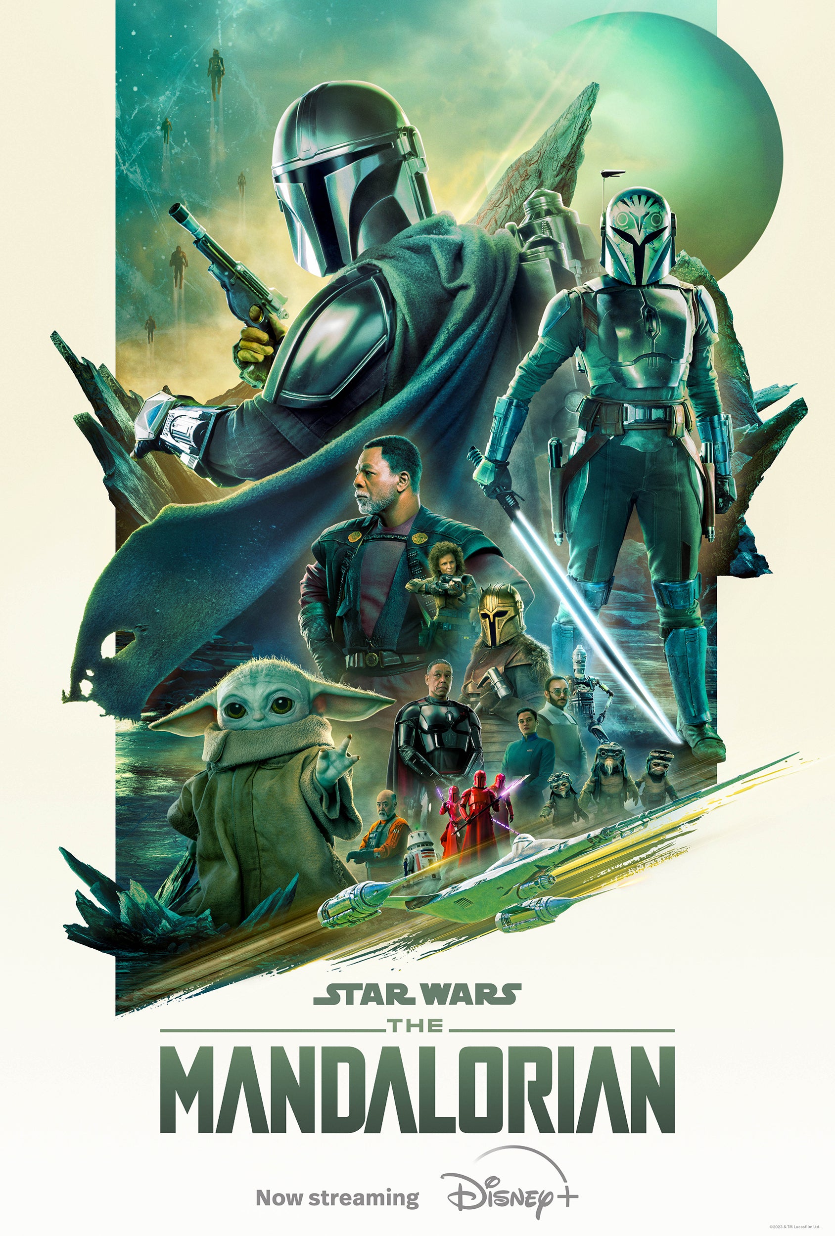 An original movie poster for the Disney+ Star Wars series The Mandalorian